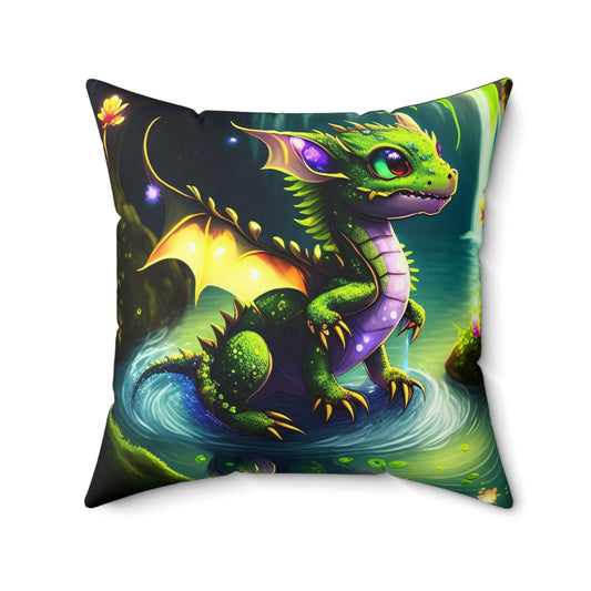 Baby Earth And Water Dragon, Spun Polyester Square Pillow