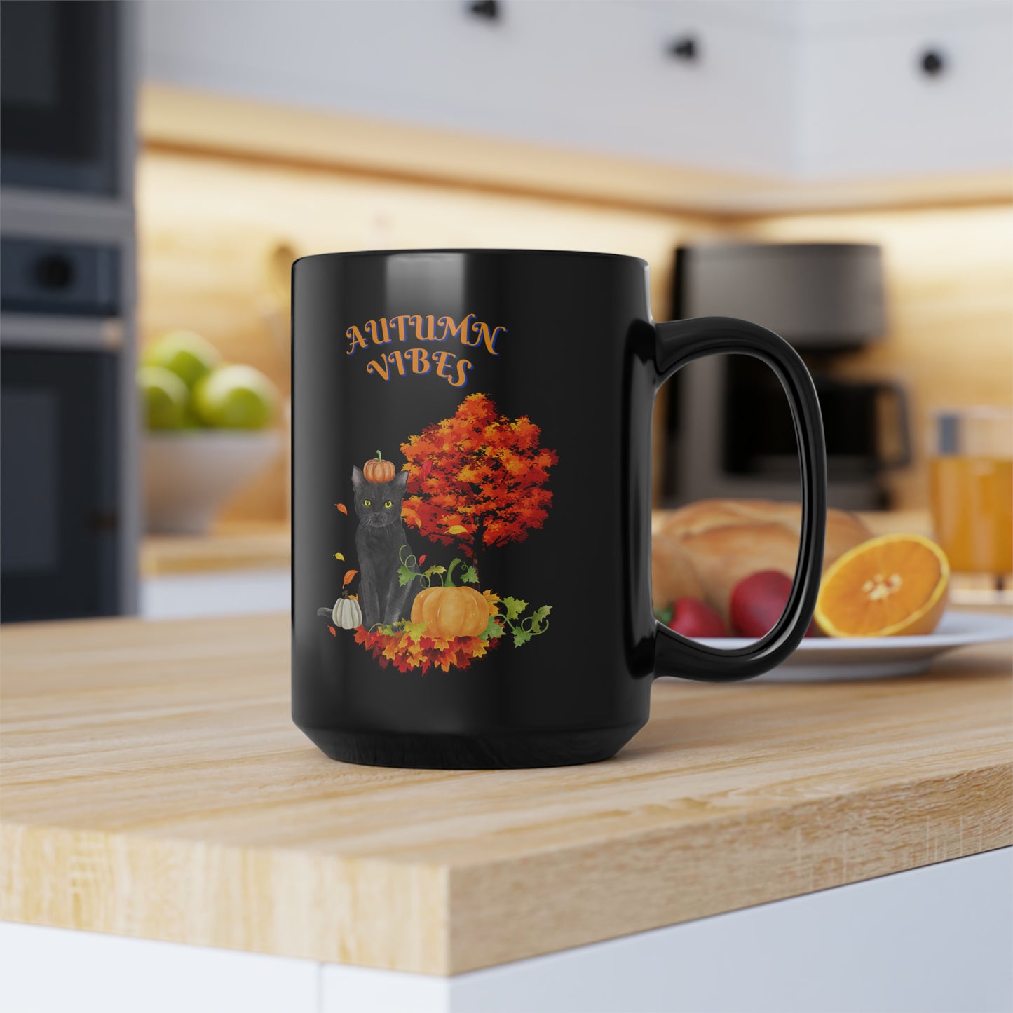 Autumn Vibes Fall Black Mug, 15oz