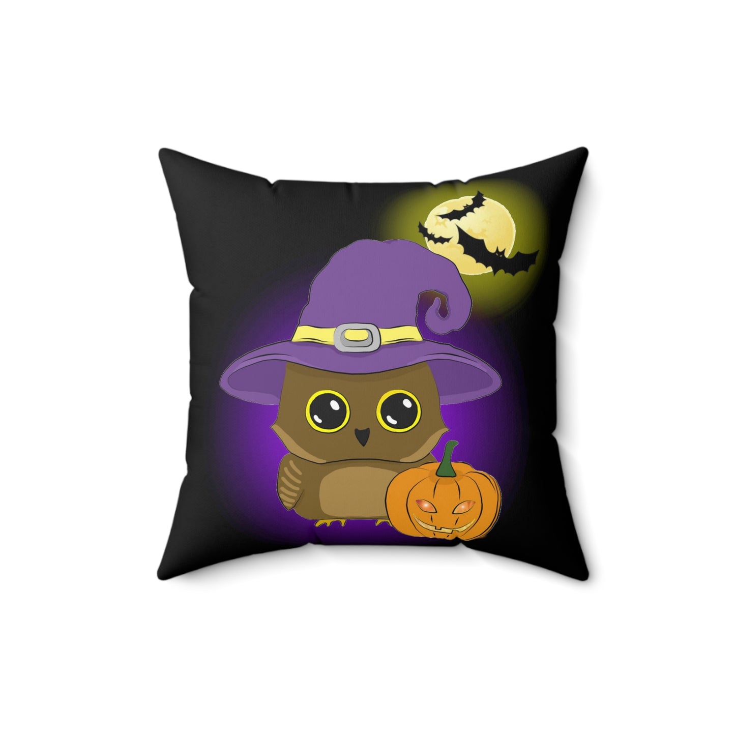 Witchy Halloween Owl Spun Polyester Square Pillow