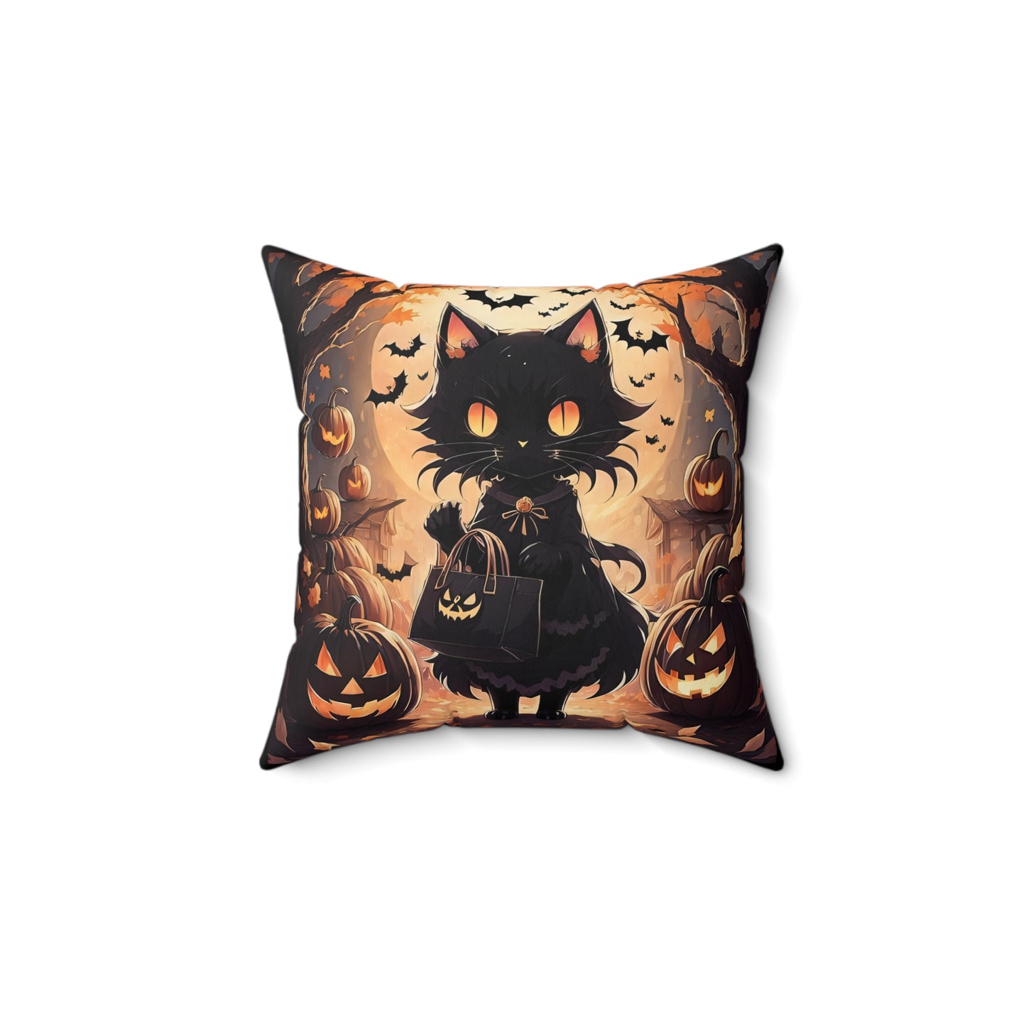 Halloween Anime Cat Spun Polyester Square Pillow