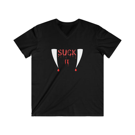 Suck It Vampire Fangs Halloween Men's Fitted V-Neck Short Sleeve Tee