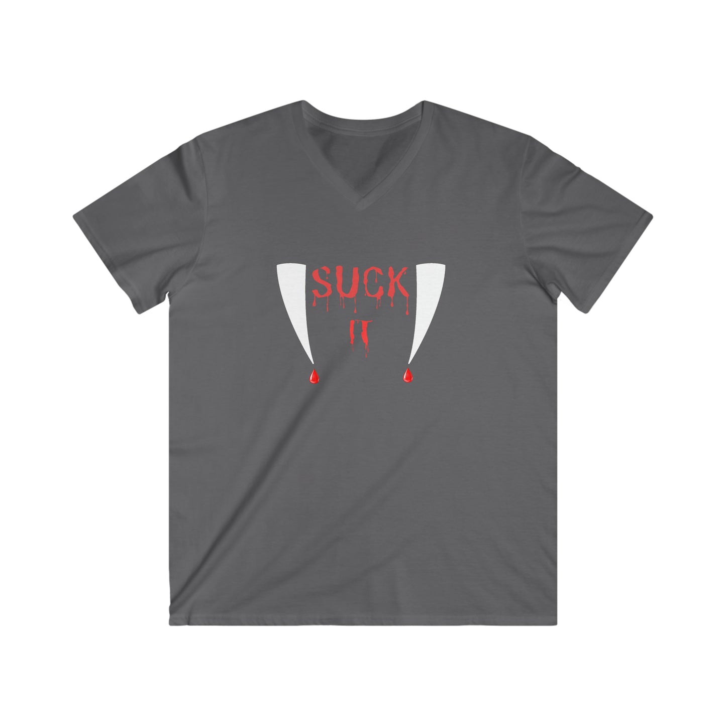 Suck It Vampire Fangs Halloween Men's Fitted V-Neck Short Sleeve Tee