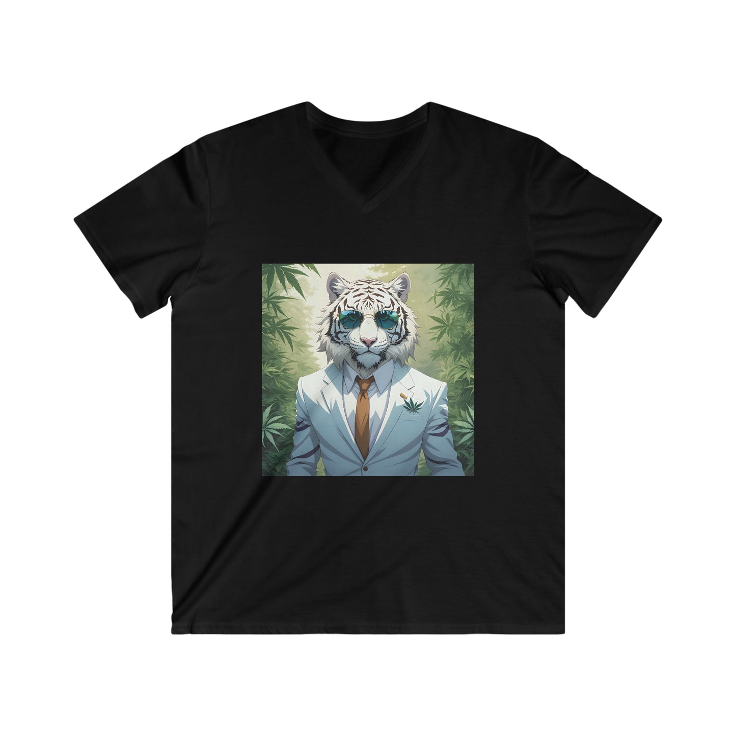 White Tiger, Men's Fitted V-Neck Short Sleeve Tee