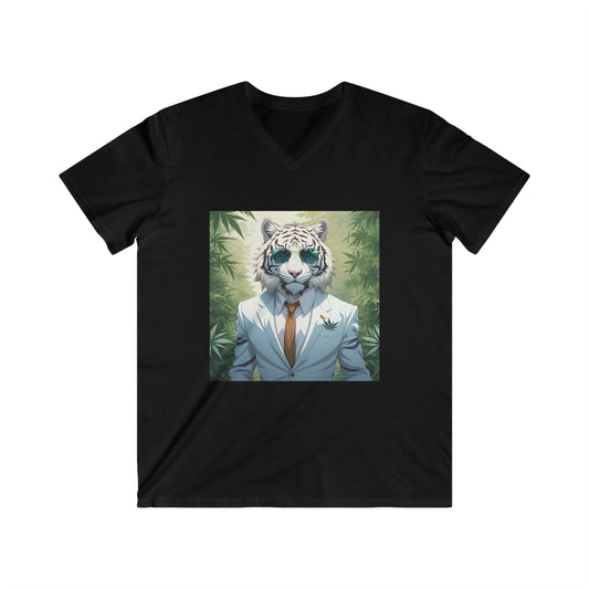 White Tiger, Men's Fitted V-Neck Short Sleeve Tee