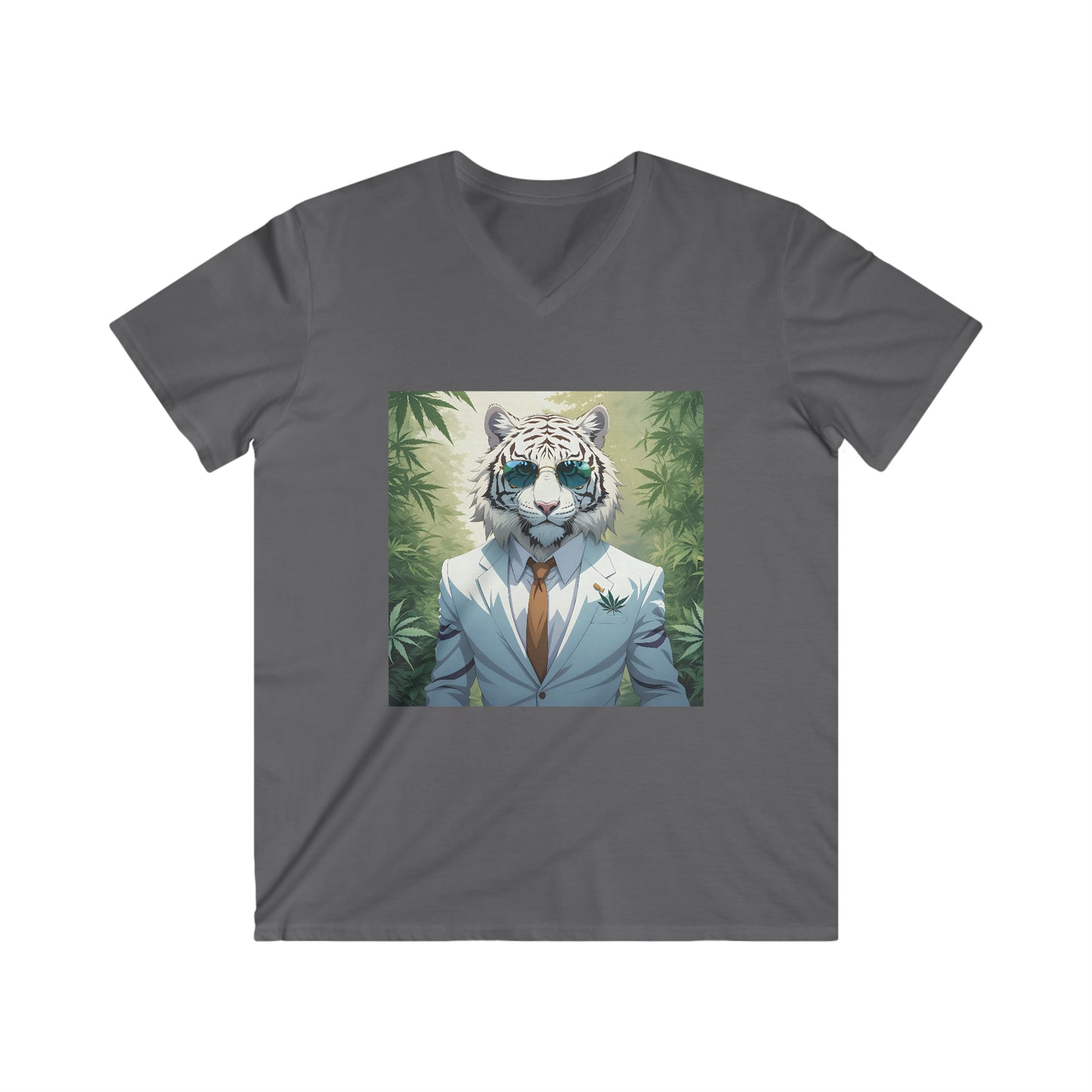 White Tiger, Men's Fitted V-Neck Short Sleeve Tee