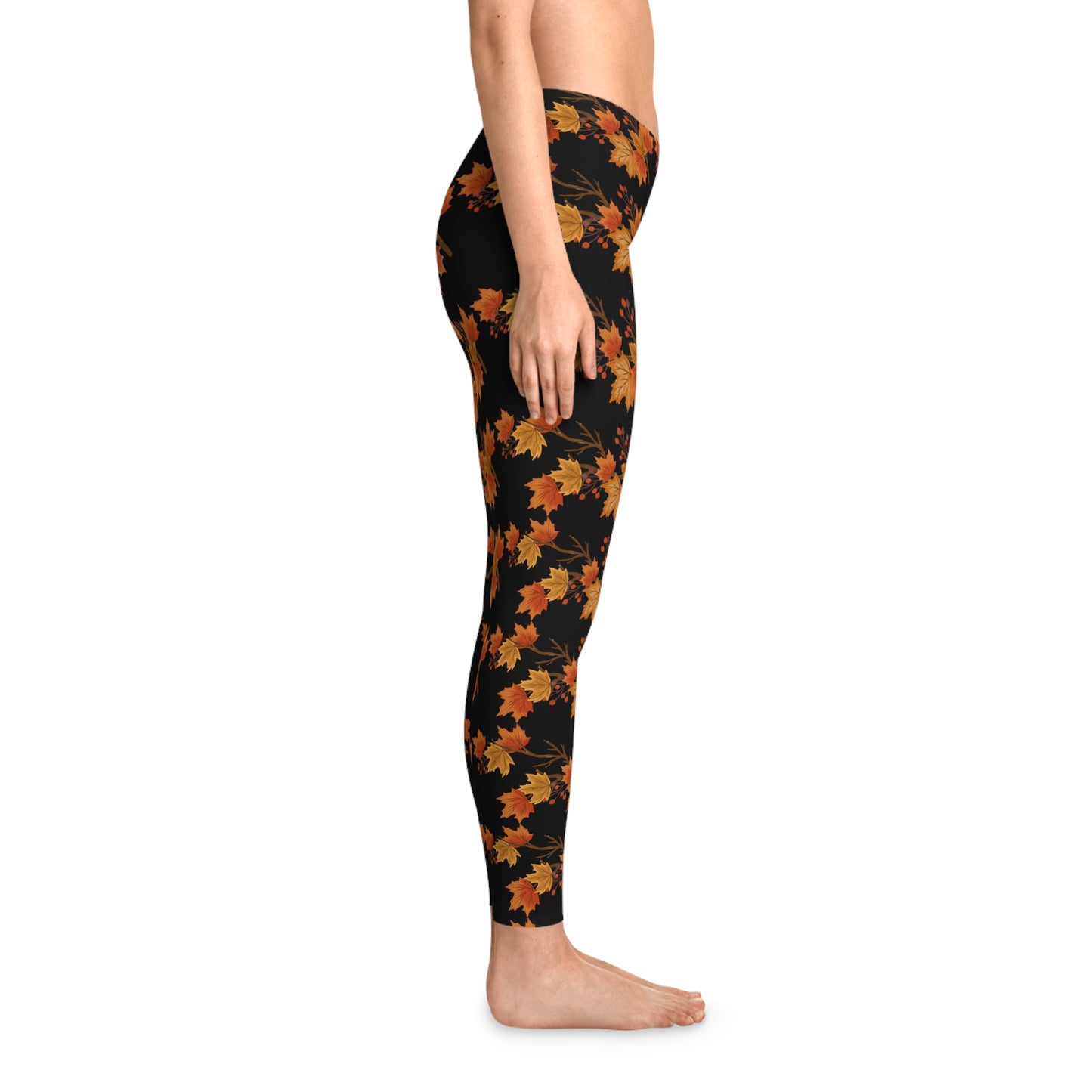 Autumn leaves fall Stretchy Leggings Black