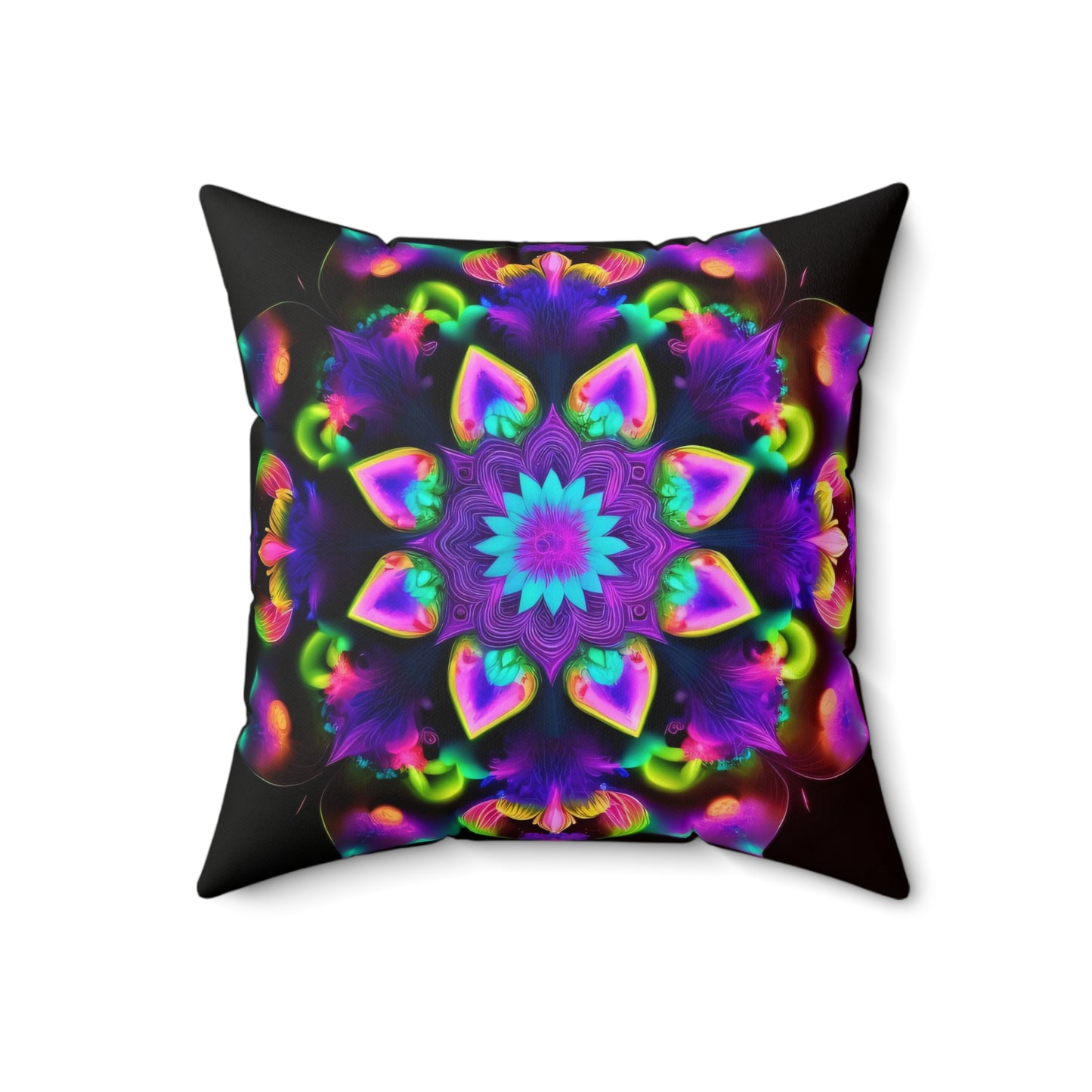 Psychedelic Mandala Flower, Spun Polyester Square Pillow