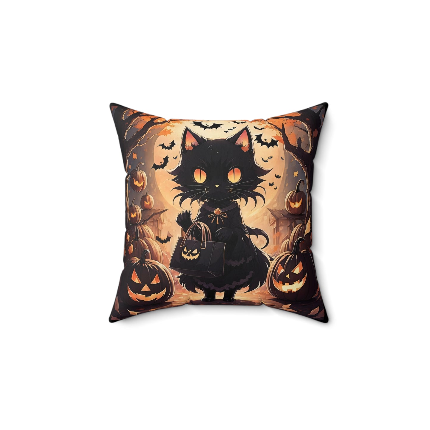 Halloween Anime Cat Spun Polyester Square Pillow