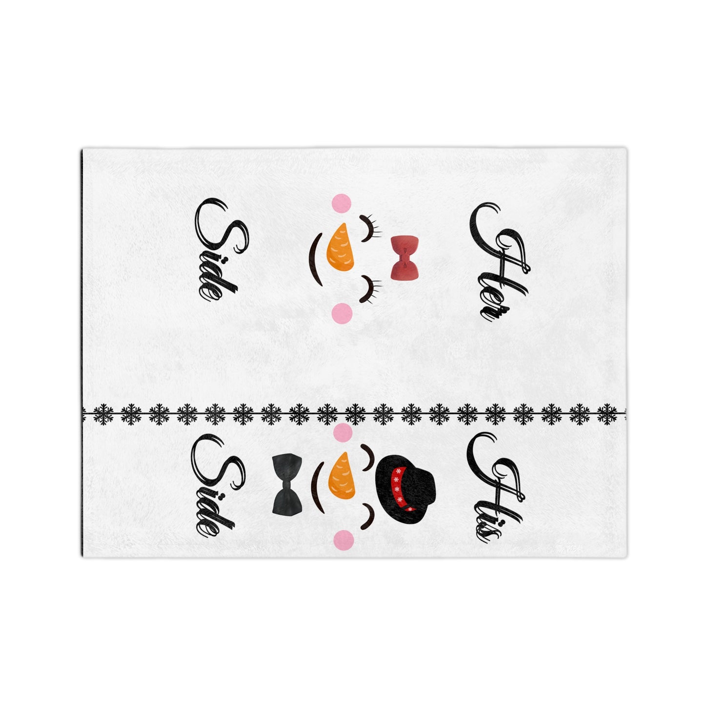 Her Side His Side Snow Man Face Christmas Velveteen Minky Blanket