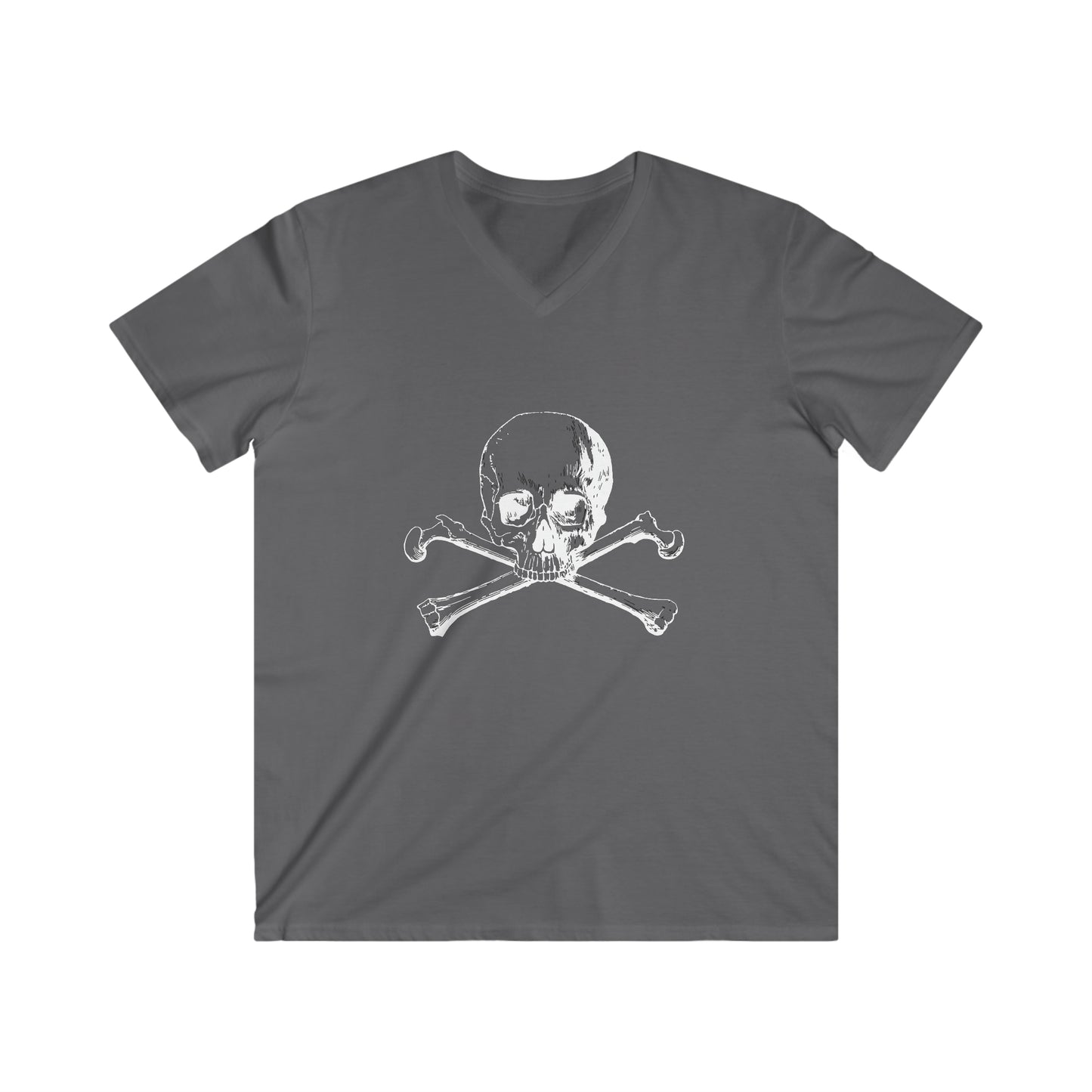 Men's Fitted V-Neck Short Sleeve Tee Skull Crossbones Halloween Top