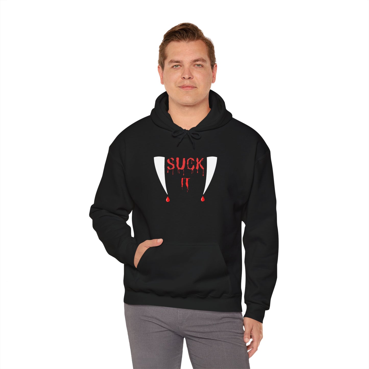 Suck It Vampire Fangs Halloween Hoodie Unisex Heavy Blend" Hooded Sweatshirt