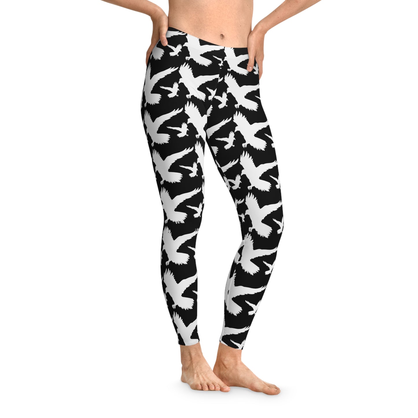 White Raven Halloween Stretchy Leggings Black