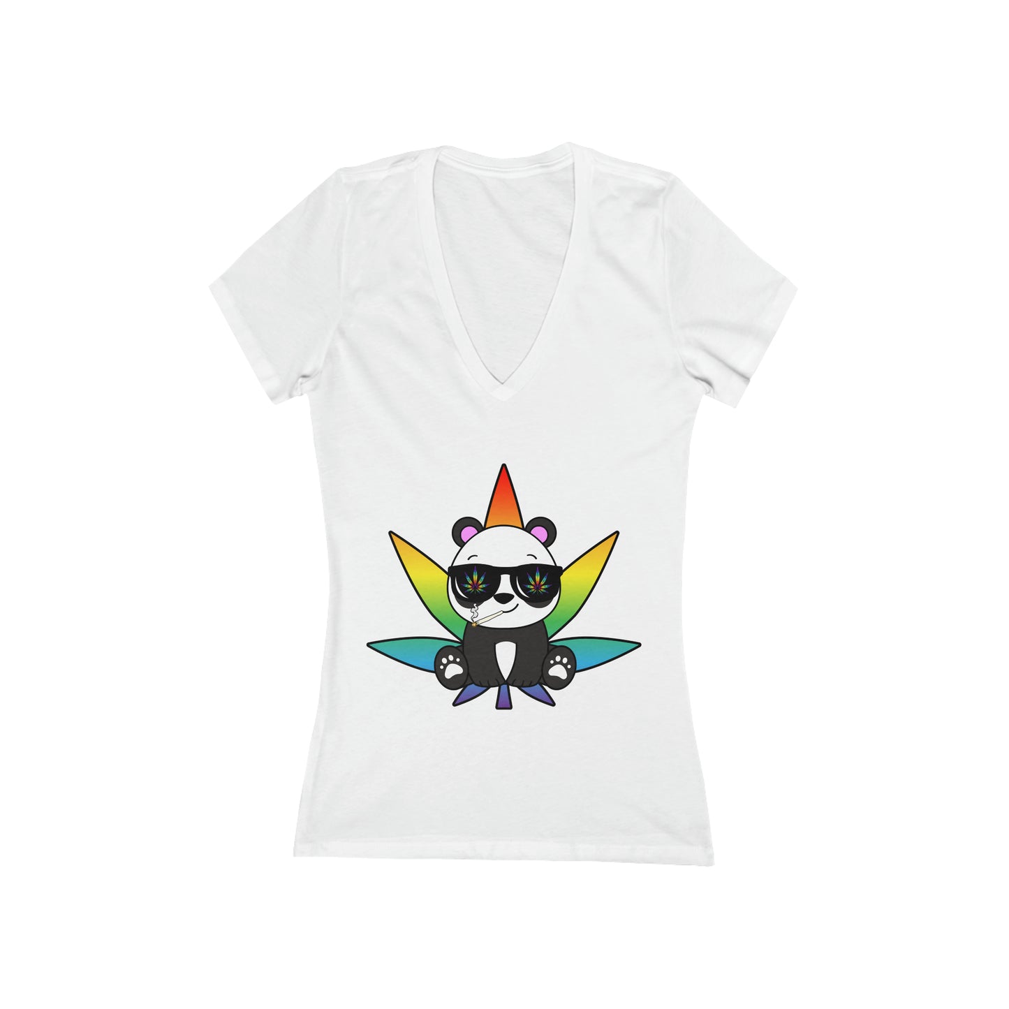 Peaceful Panda, Women's Jersey Short Sleeve Deep V-Neck Tee