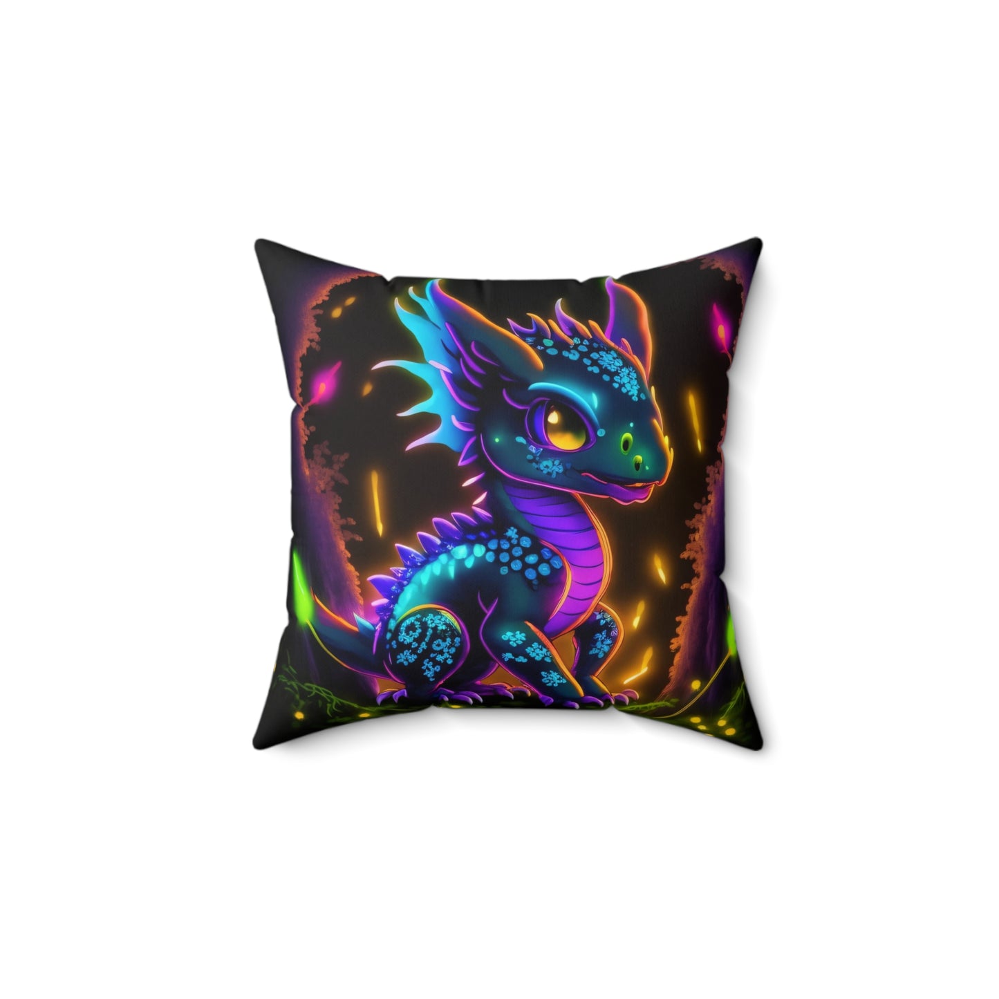 Neon Baby Dragon, Spun Polyester Square Pillow