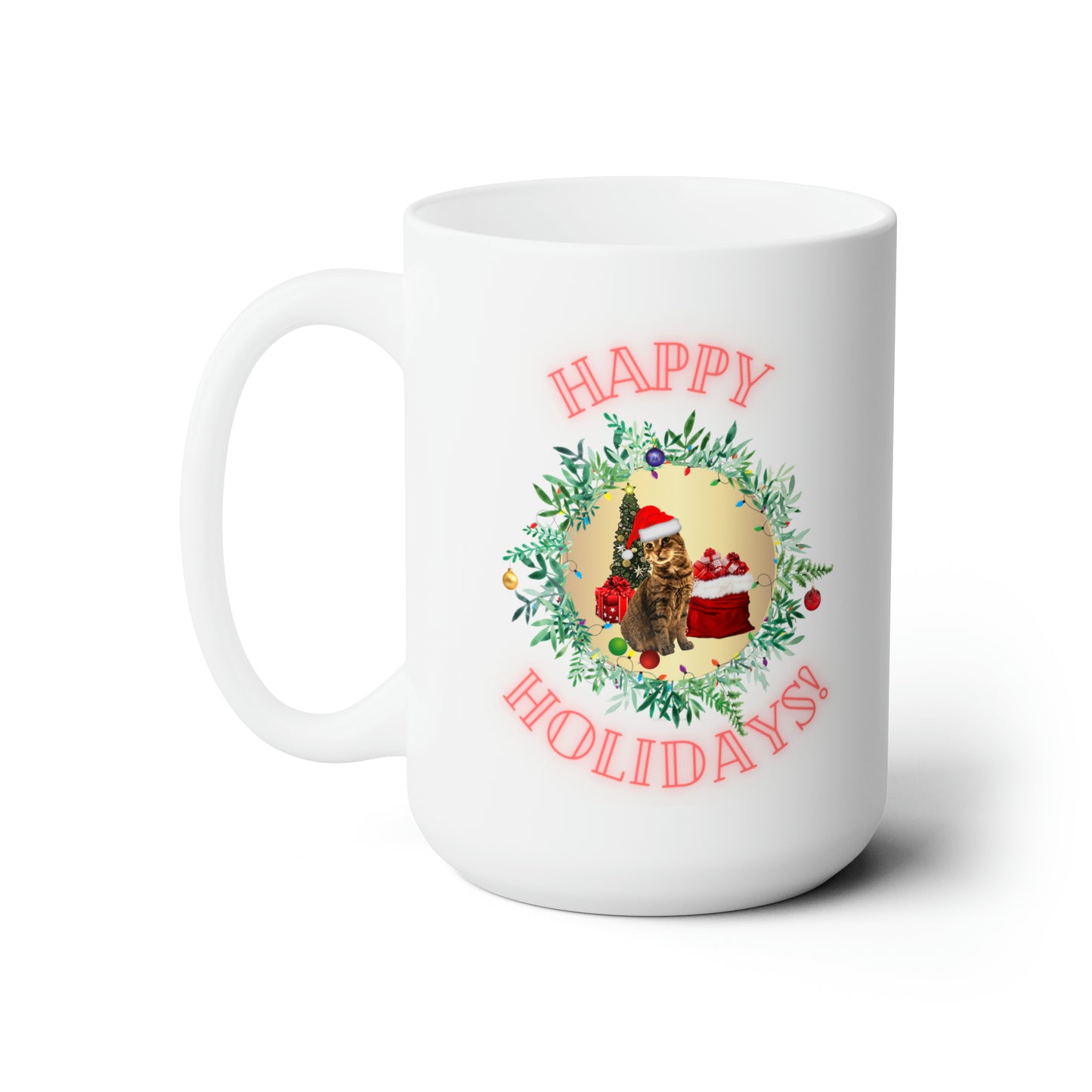 Happy Holidays kitty Christmas Ceramic Mug 15oz