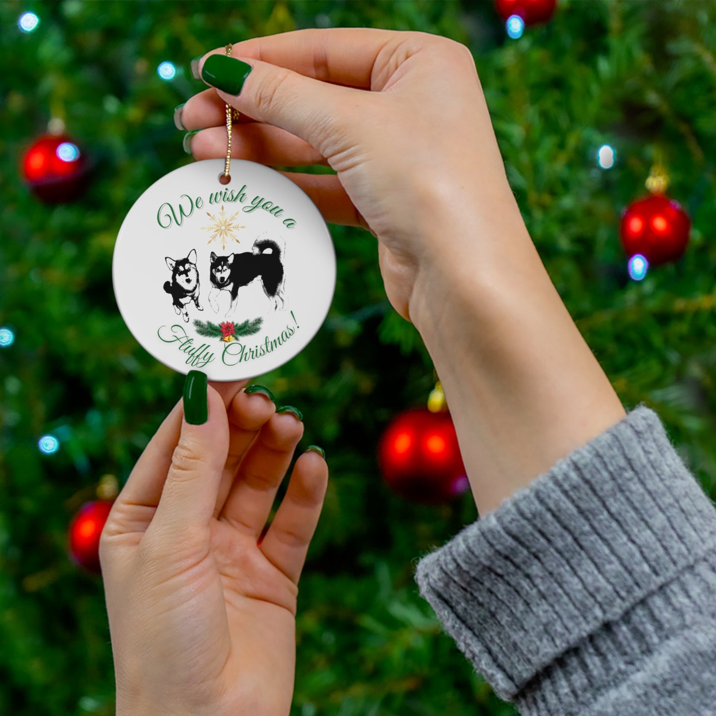 A Fluffy Christmas Ceramic Ornament, 4 Shapes