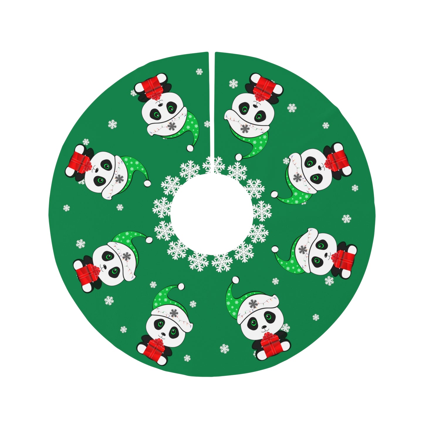 Christmas Panda Round Christmas Tree Skirt Green