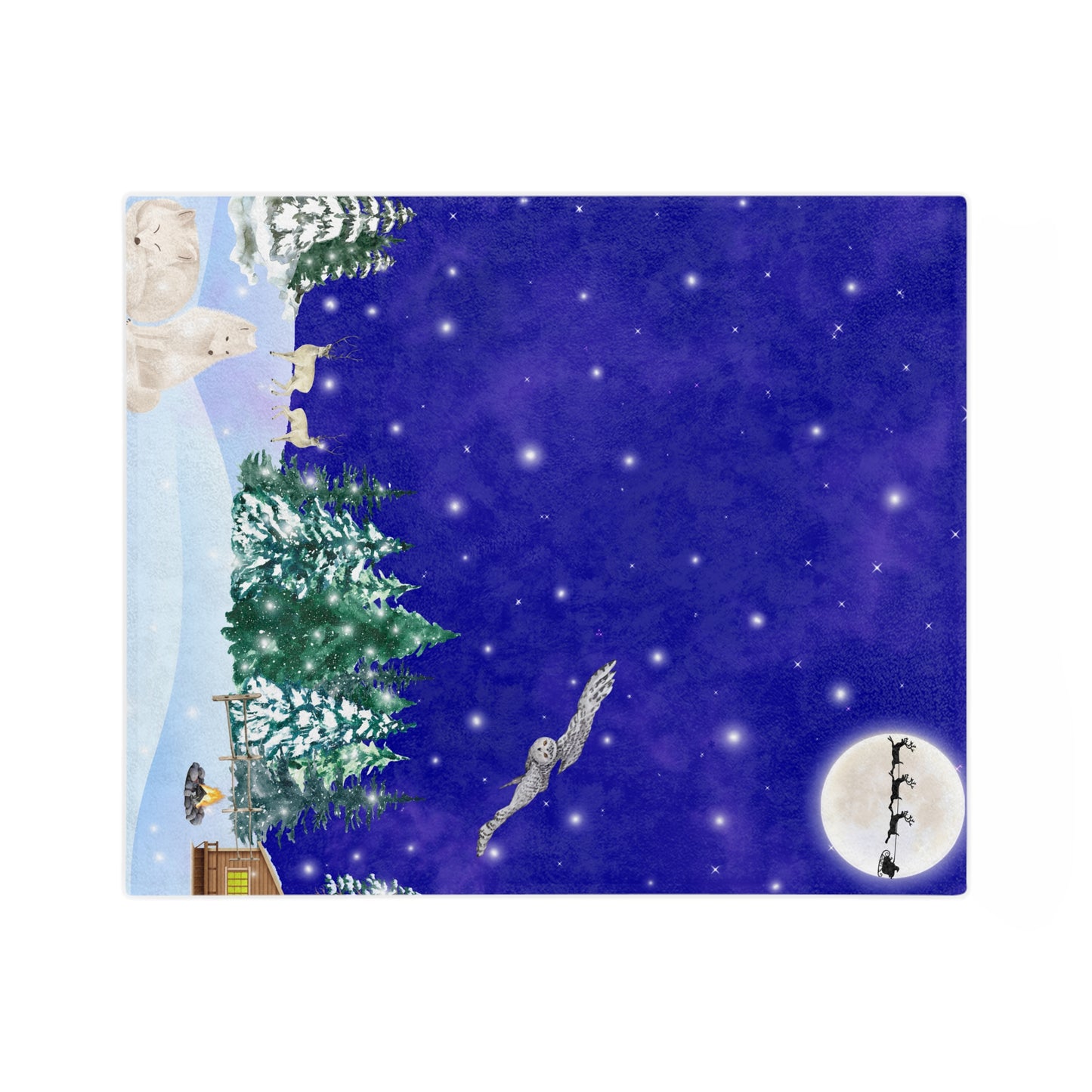 Snowy night Christmas Velveteen Minky Blanket