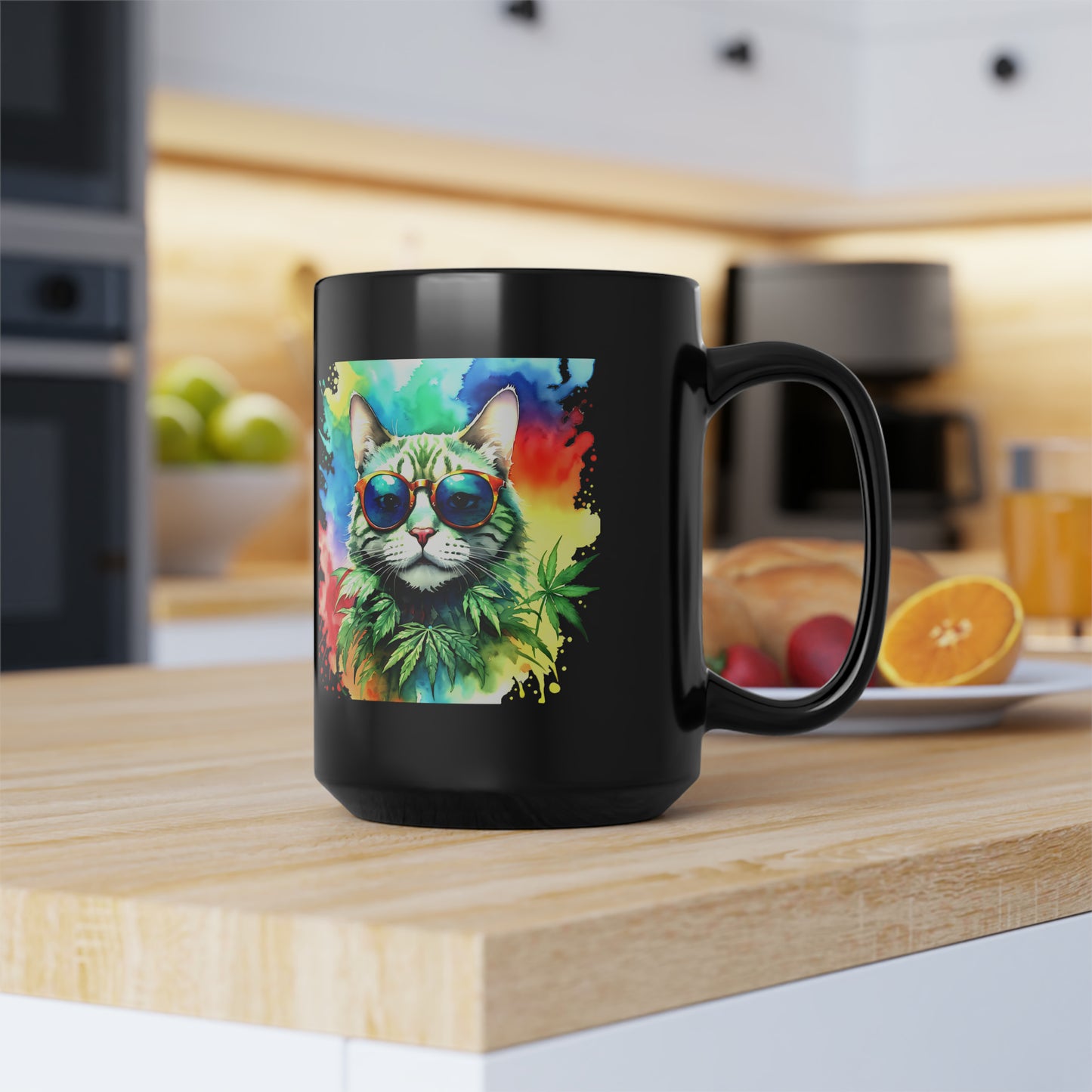 ChasingThe Rainbow Cat, Black Mug, 15oz, 420 Gift