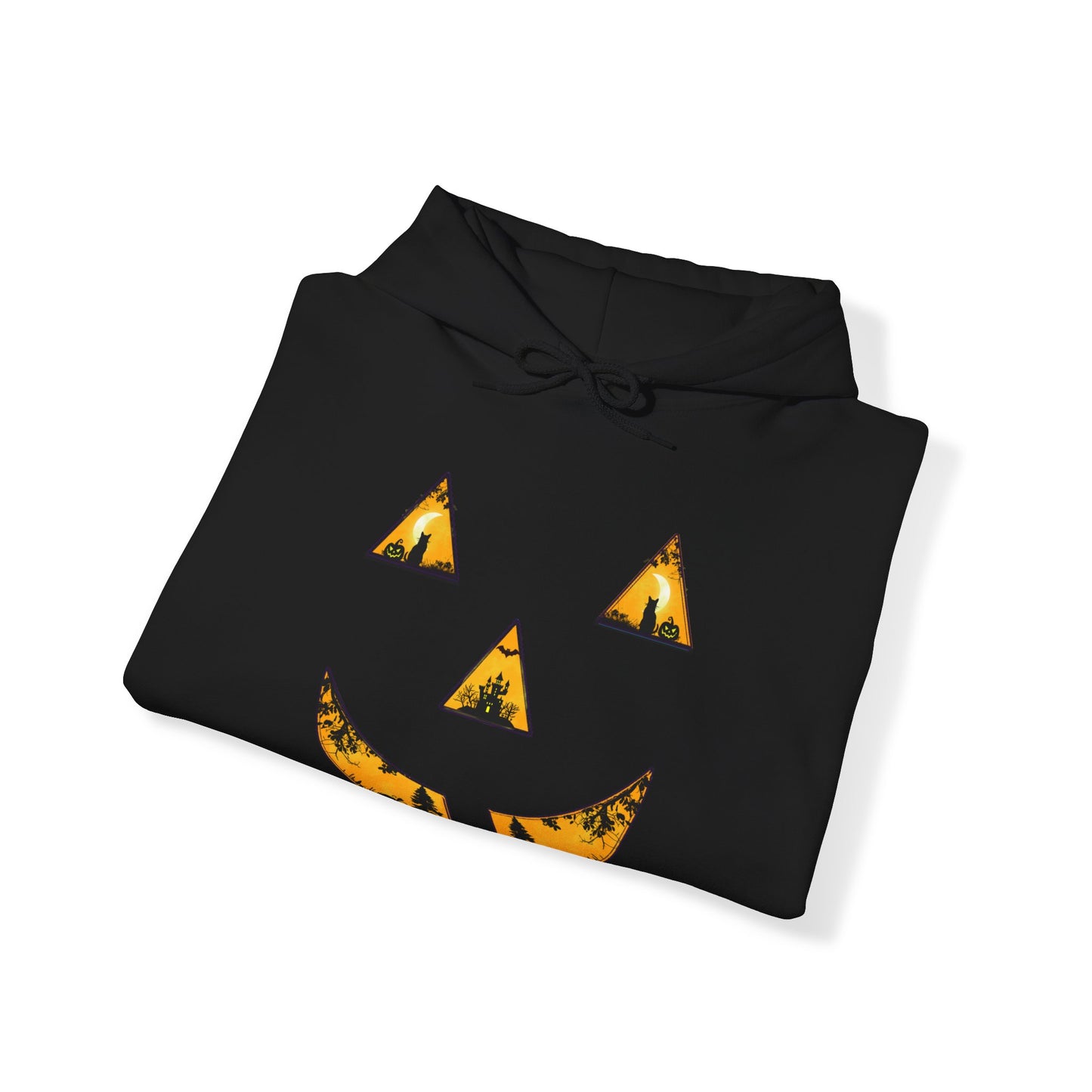 Spooky Autumn Pumpkin Face Hooded Halloween Sweatshirt