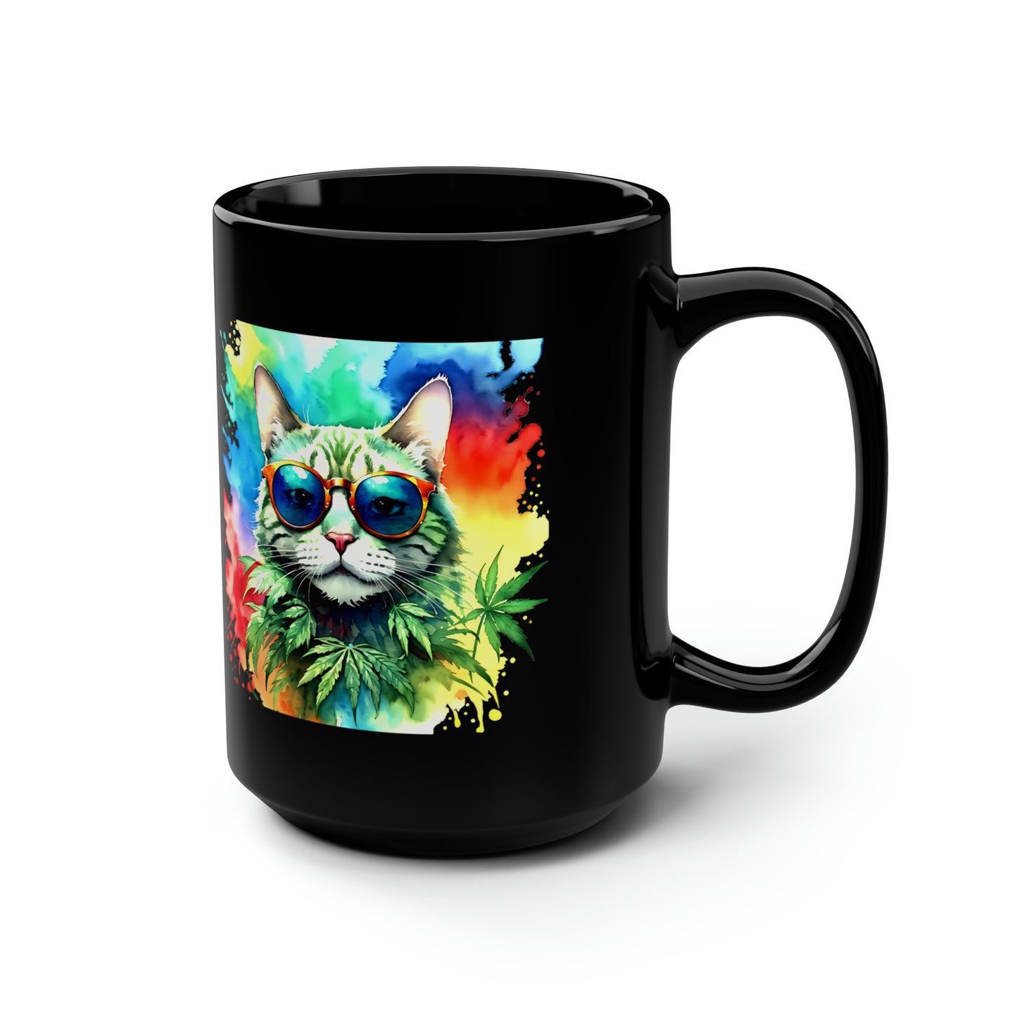 ChasingThe Rainbow Cat, Black Mug, 15oz, 420 Gift