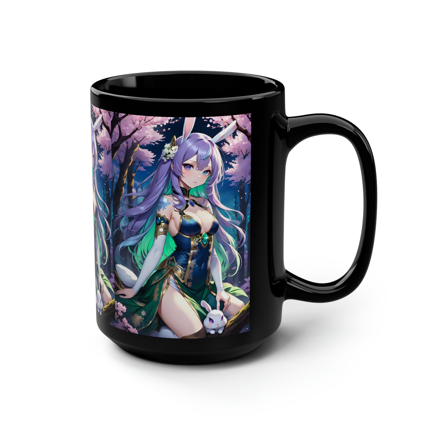 Rabbit Deity, Black Mug, 15oz