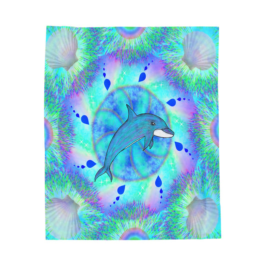 Mystic Dolphin Mandala Velveteen Plush Blanket