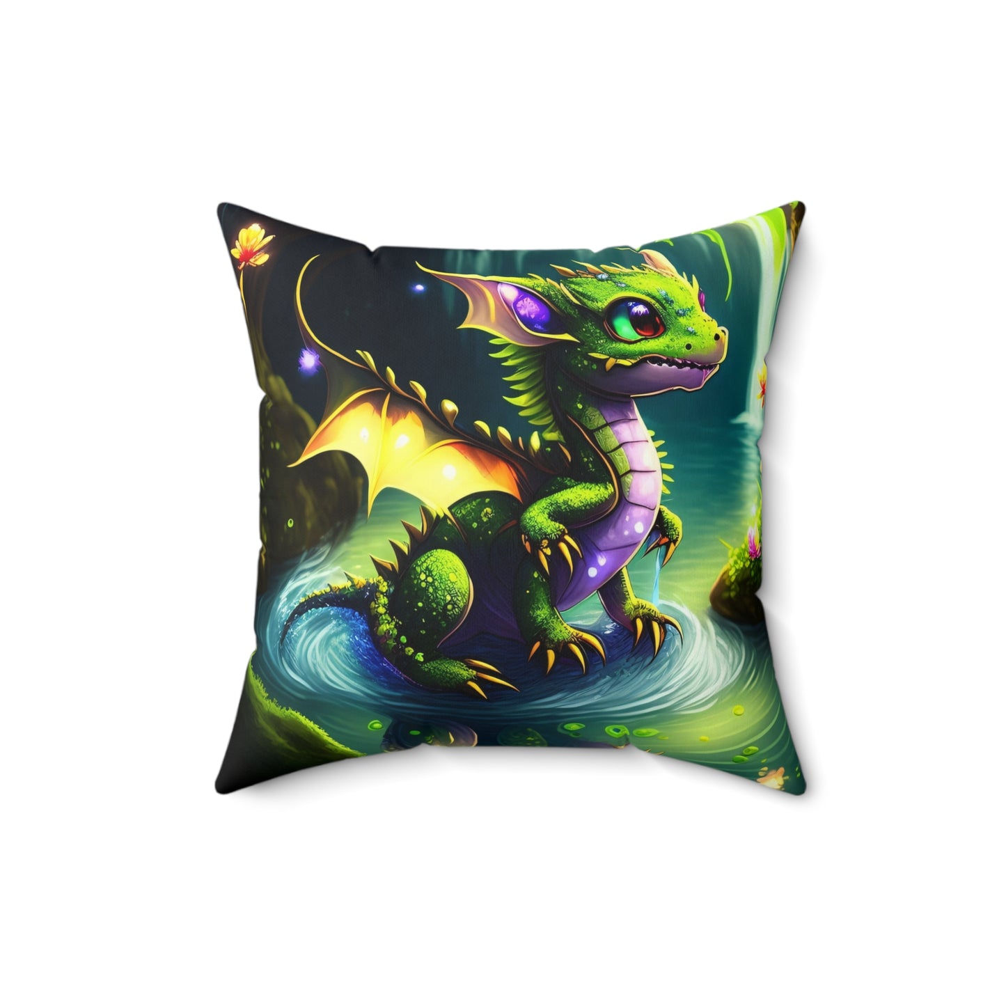 Baby Earth And Water Dragon, Spun Polyester Square Pillow