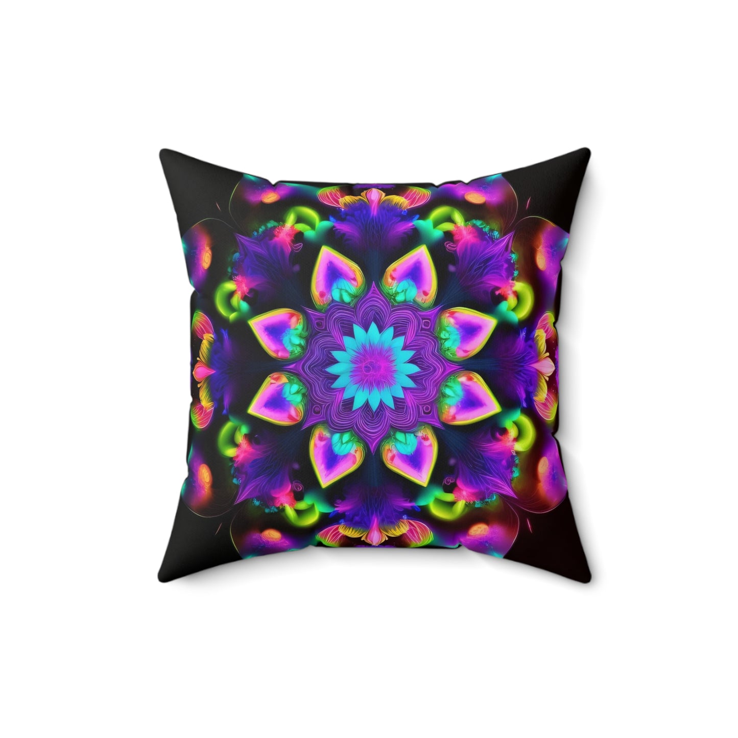 Psychedelic Mandala Flower, Spun Polyester Square Pillow