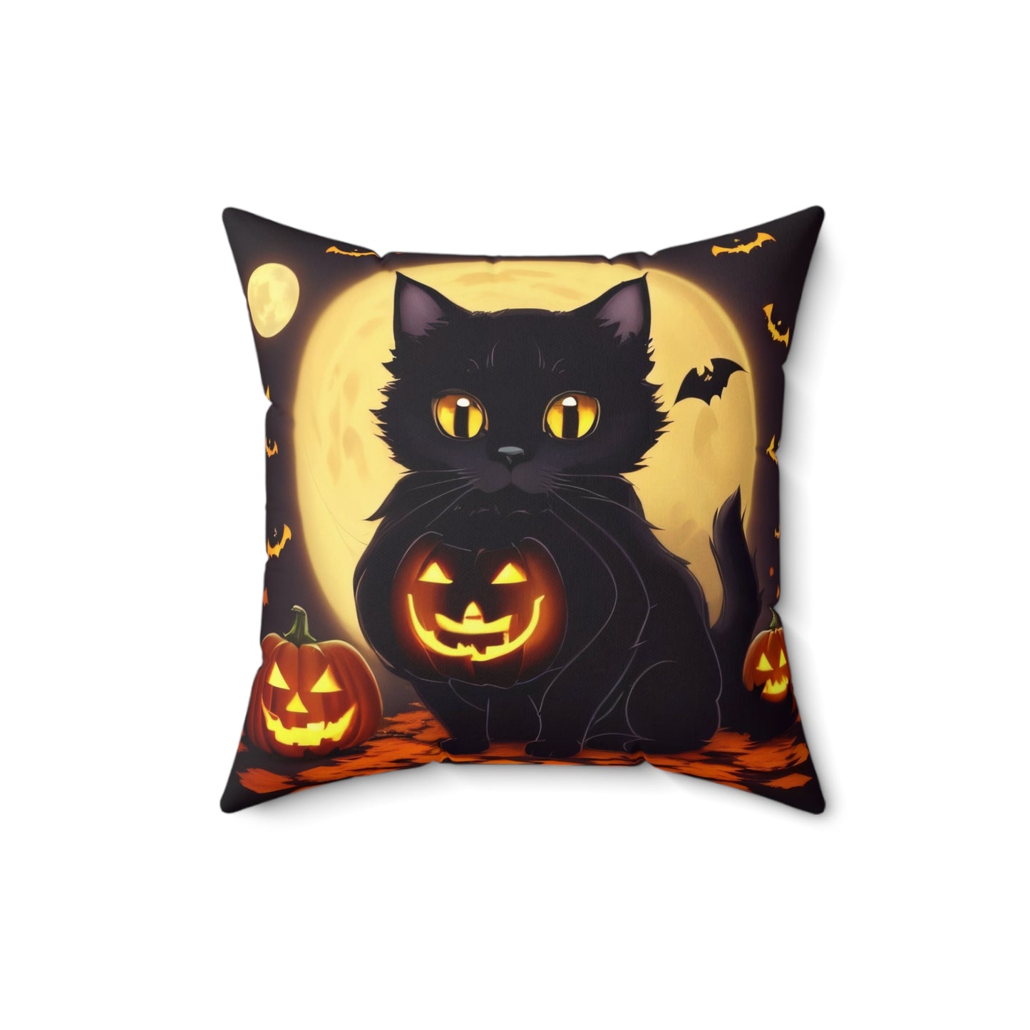 Cute Halloween Cat, Spun Polyester Square Pillow