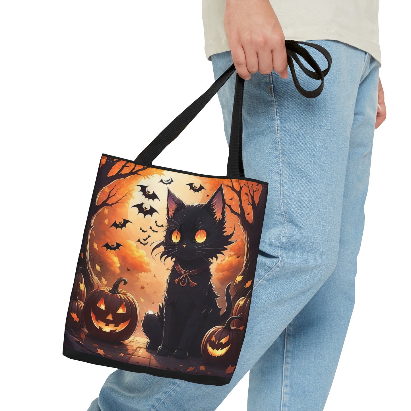 Cute Anime Black Cat Halloween Candy Tote Bag