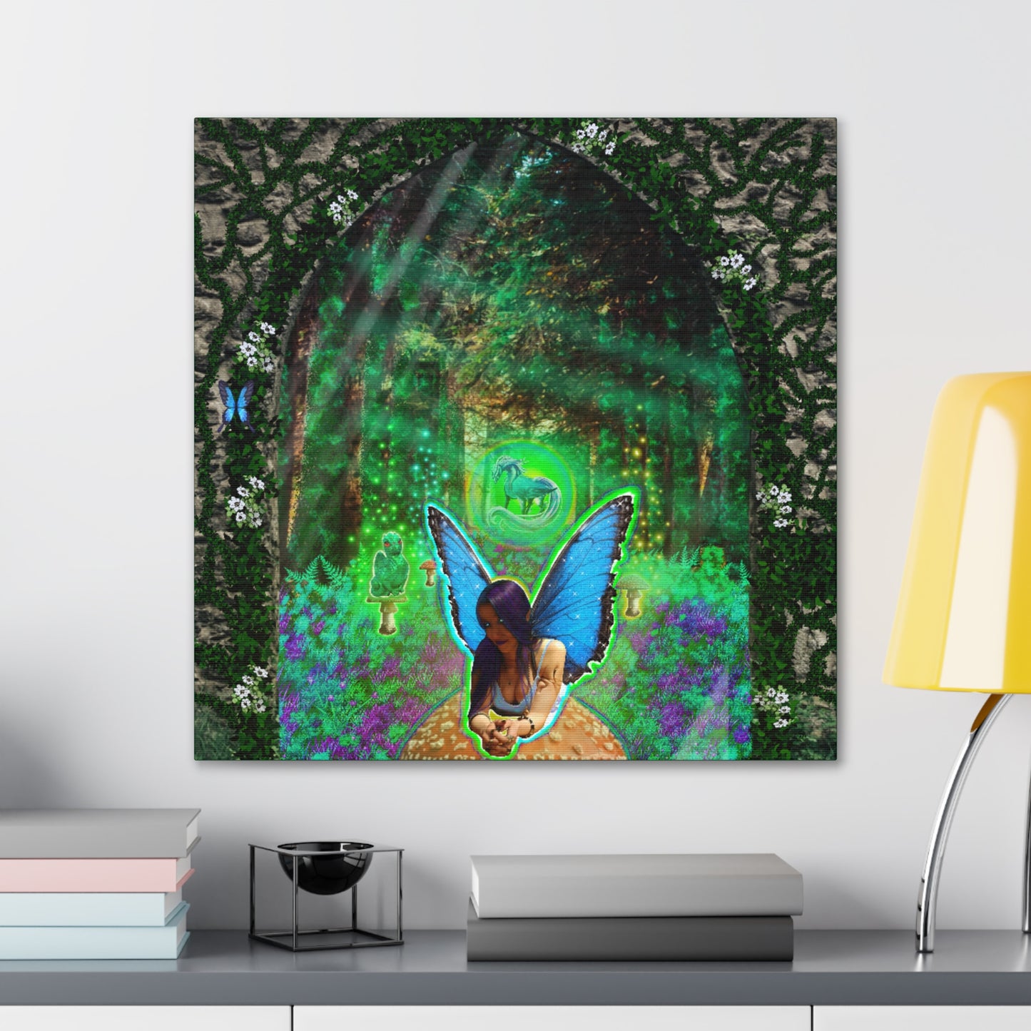 Mystic Mushroom Fairy, Fantasy Art, Canvas Art,  Unique Gift, Original Art.