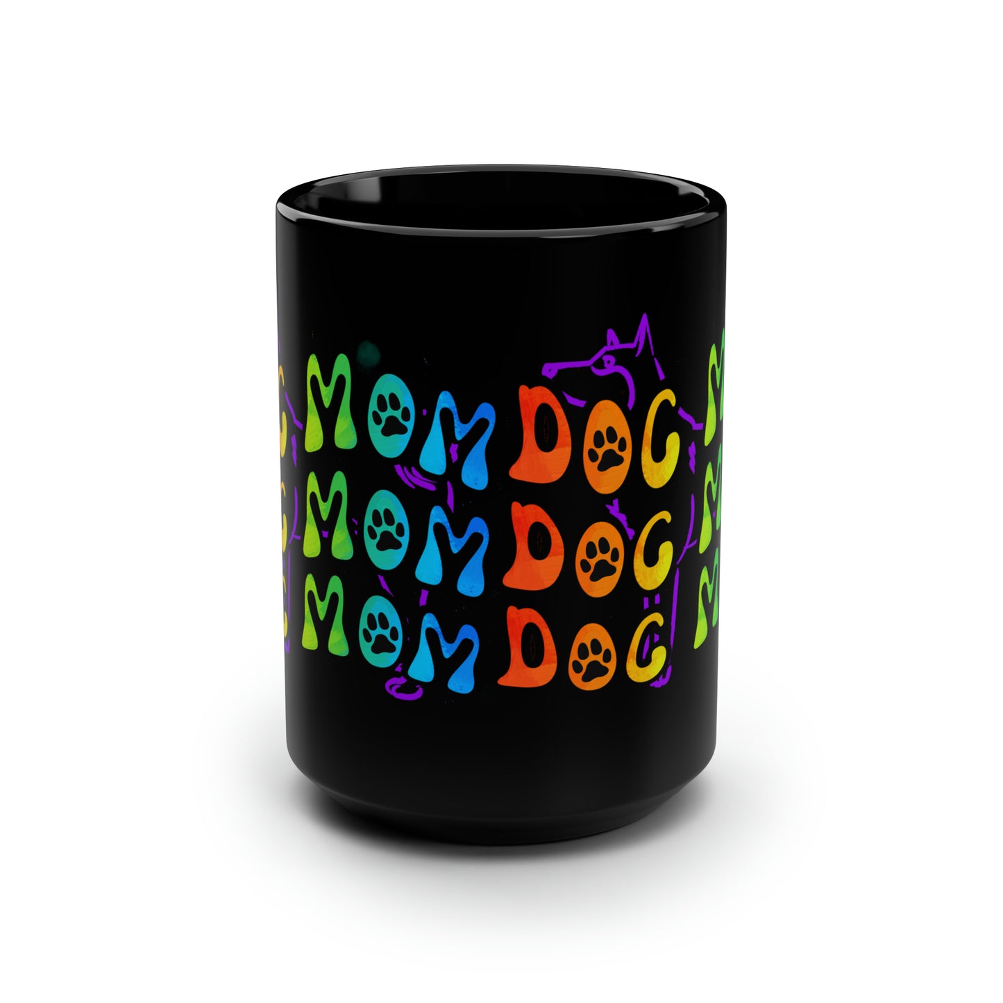 Dog Mom Black Mug, 15oz