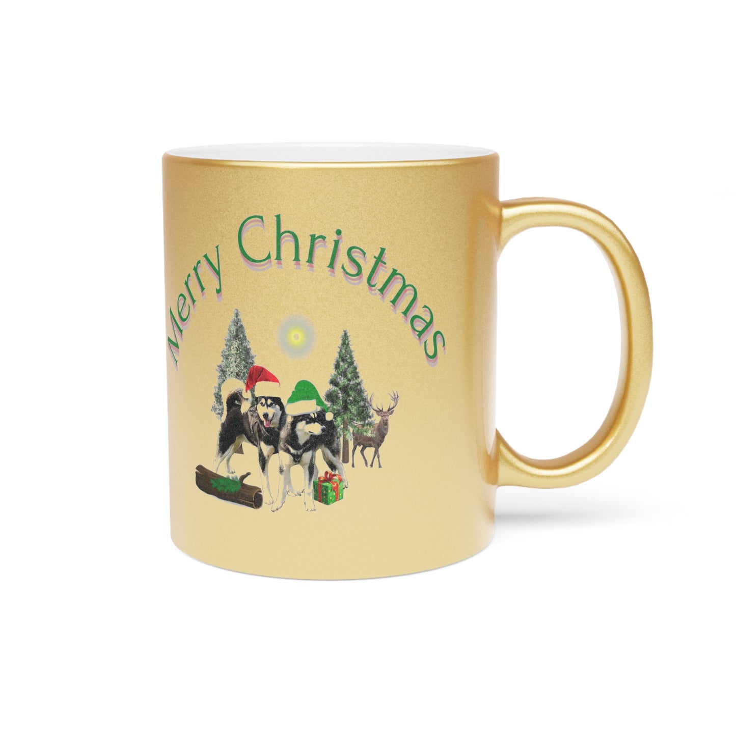 Merry Christmas Malamutes Metallic Mug (Silver\Gold)