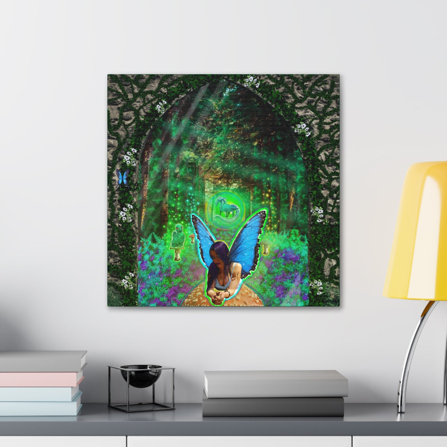 Mystic Mushroom Fairy, Fantasy Art, Canvas Art,  Unique Gift, Original Art.