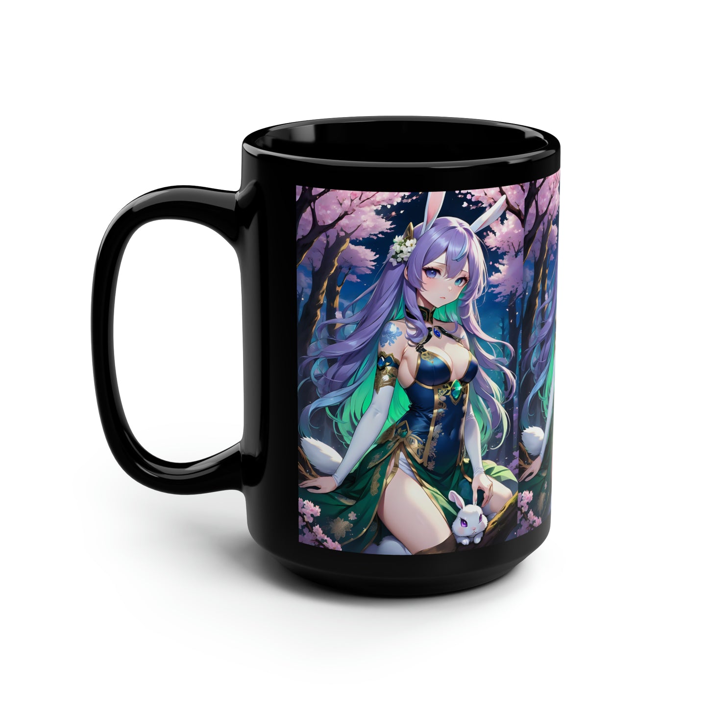 Rabbit Deity, Black Mug, 15oz