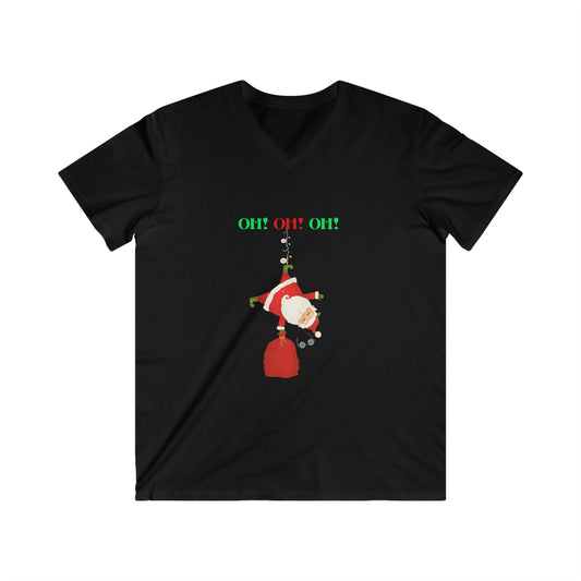 OH OH OH Falling santa  Men's Fitted V-Neck Short Sleeve Tee Christmas Top