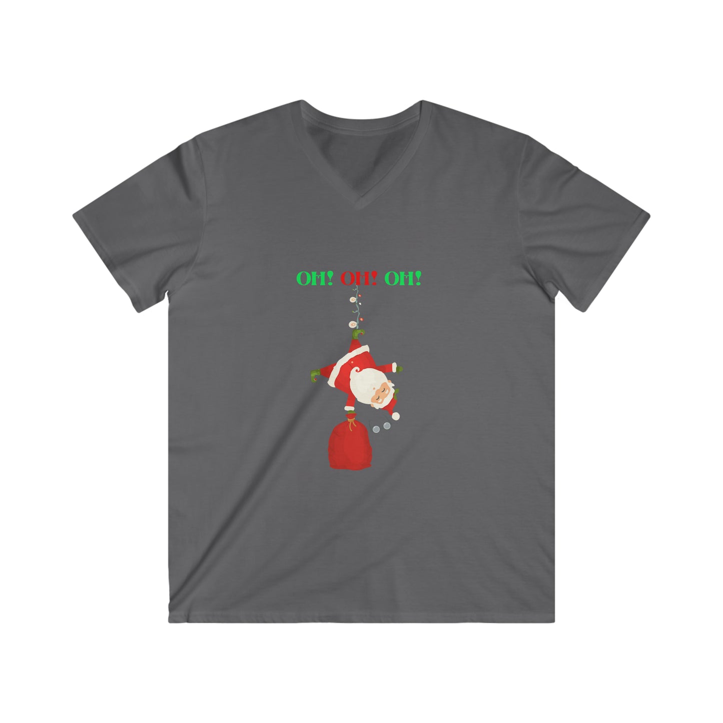 OH OH OH Falling santa  Men's Fitted V-Neck Short Sleeve Tee Christmas Top