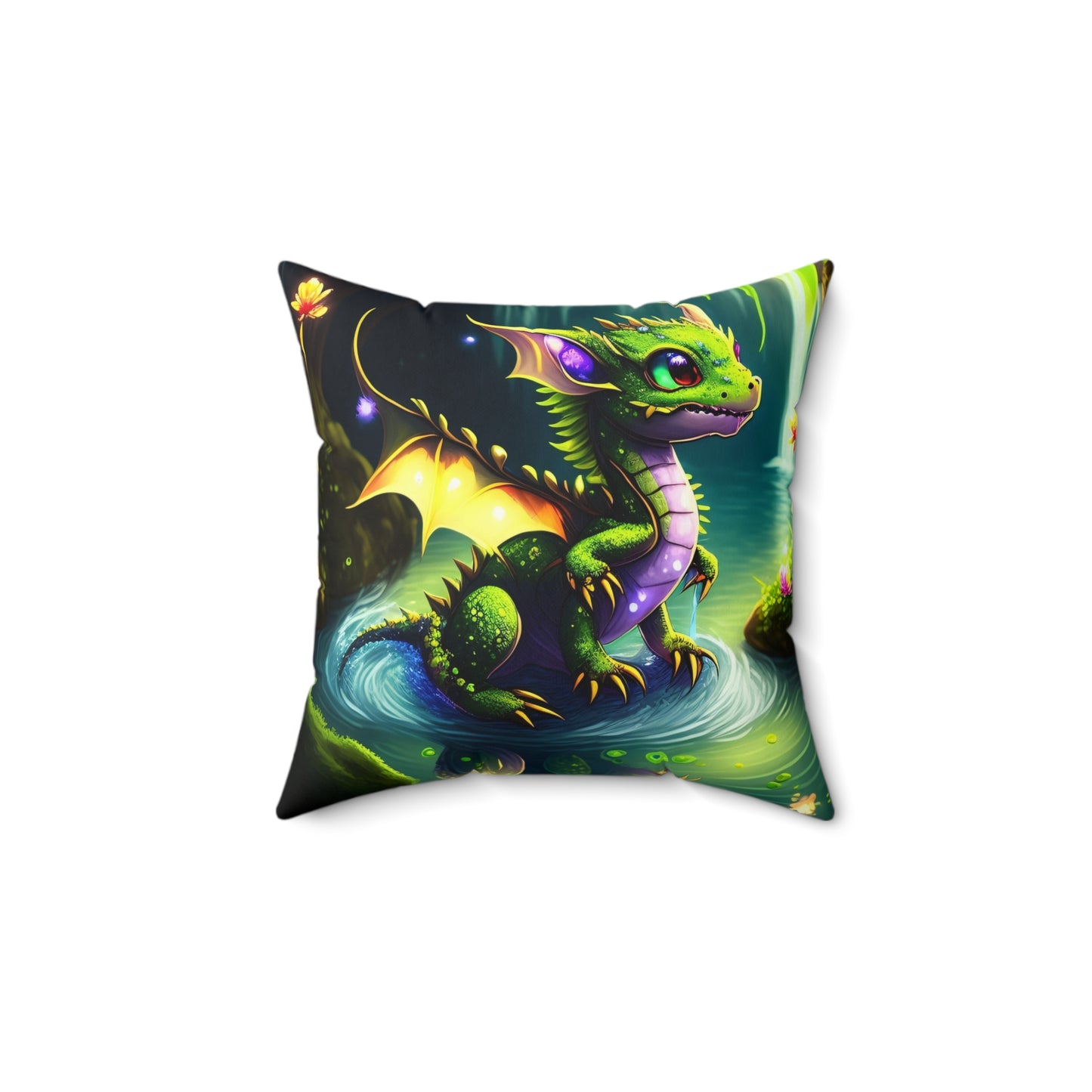 Baby Earth And Water Dragon, Spun Polyester Square Pillow