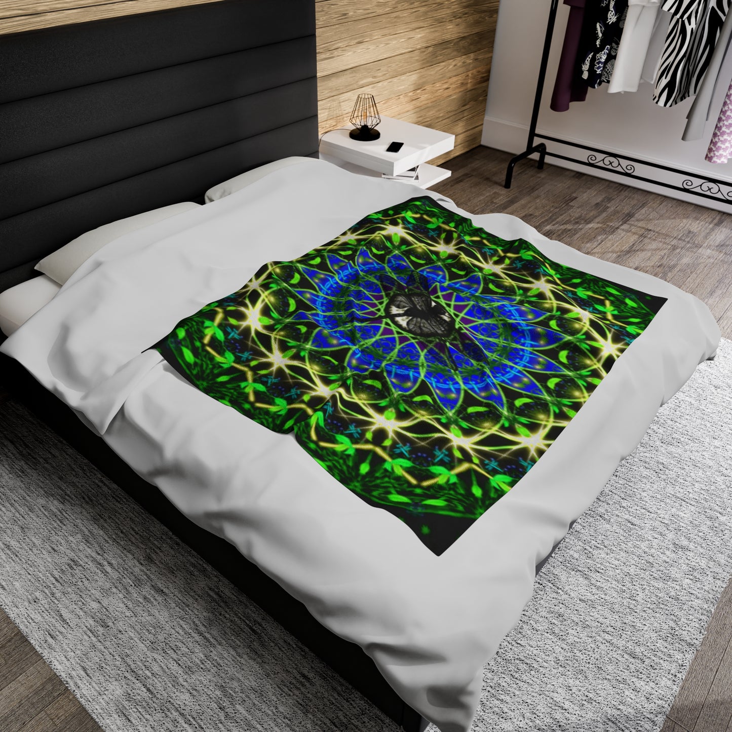 Emerald Abundance Dragonfly Mandala Velveteen Plush Blanket