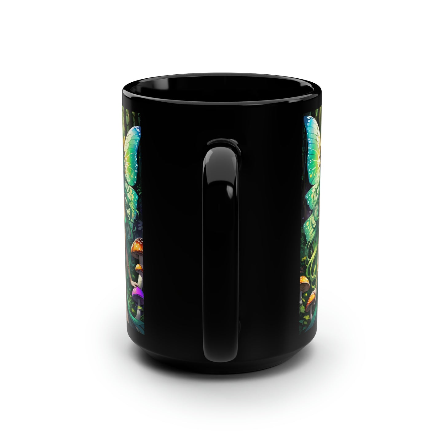 Jade Butterfly Fairy, Black Mug, 15oz