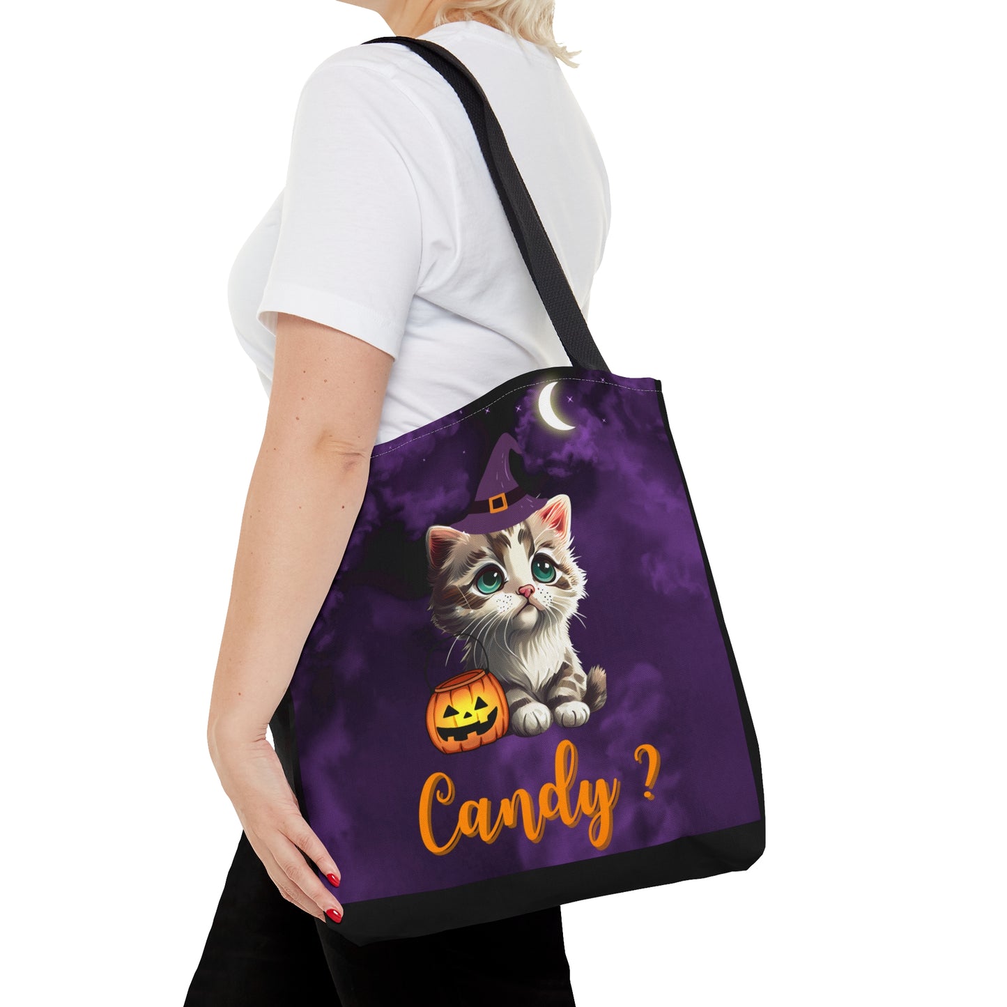 Candy? Cute Witchy Cat Halloween Candy Tote Bag