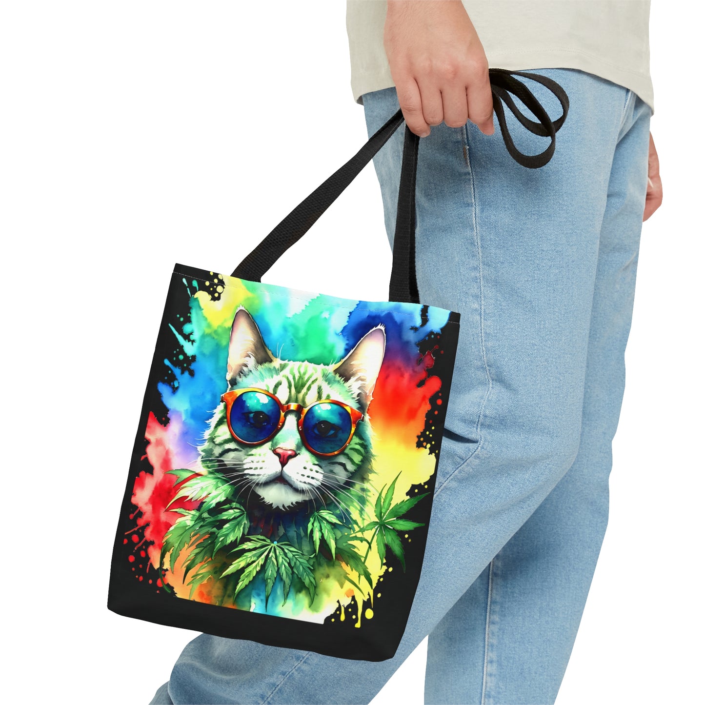 Chasing The Rainbow Cat, 420 Themed, Tote Bag