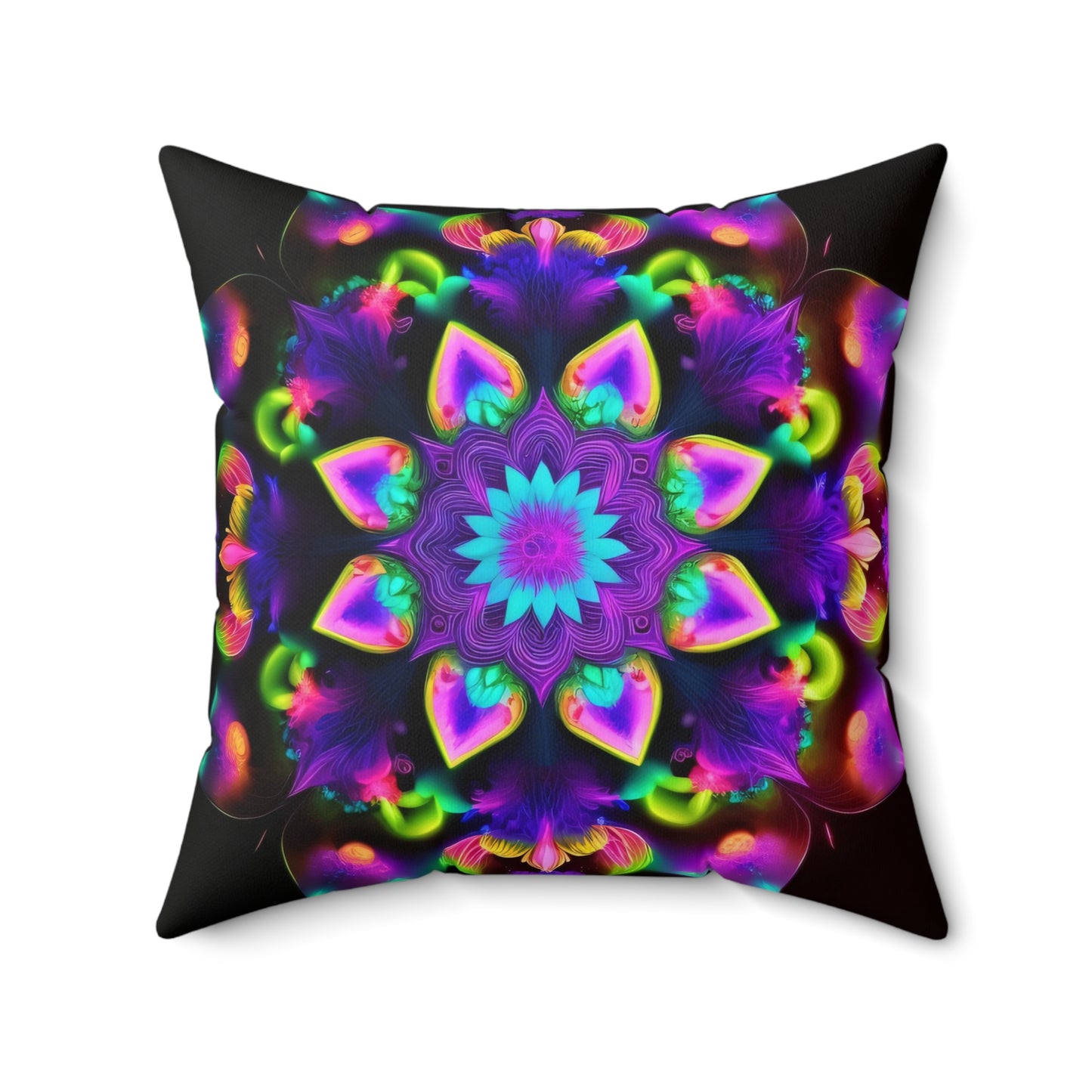 Psychedelic Mandala Flower, Spun Polyester Square Pillow