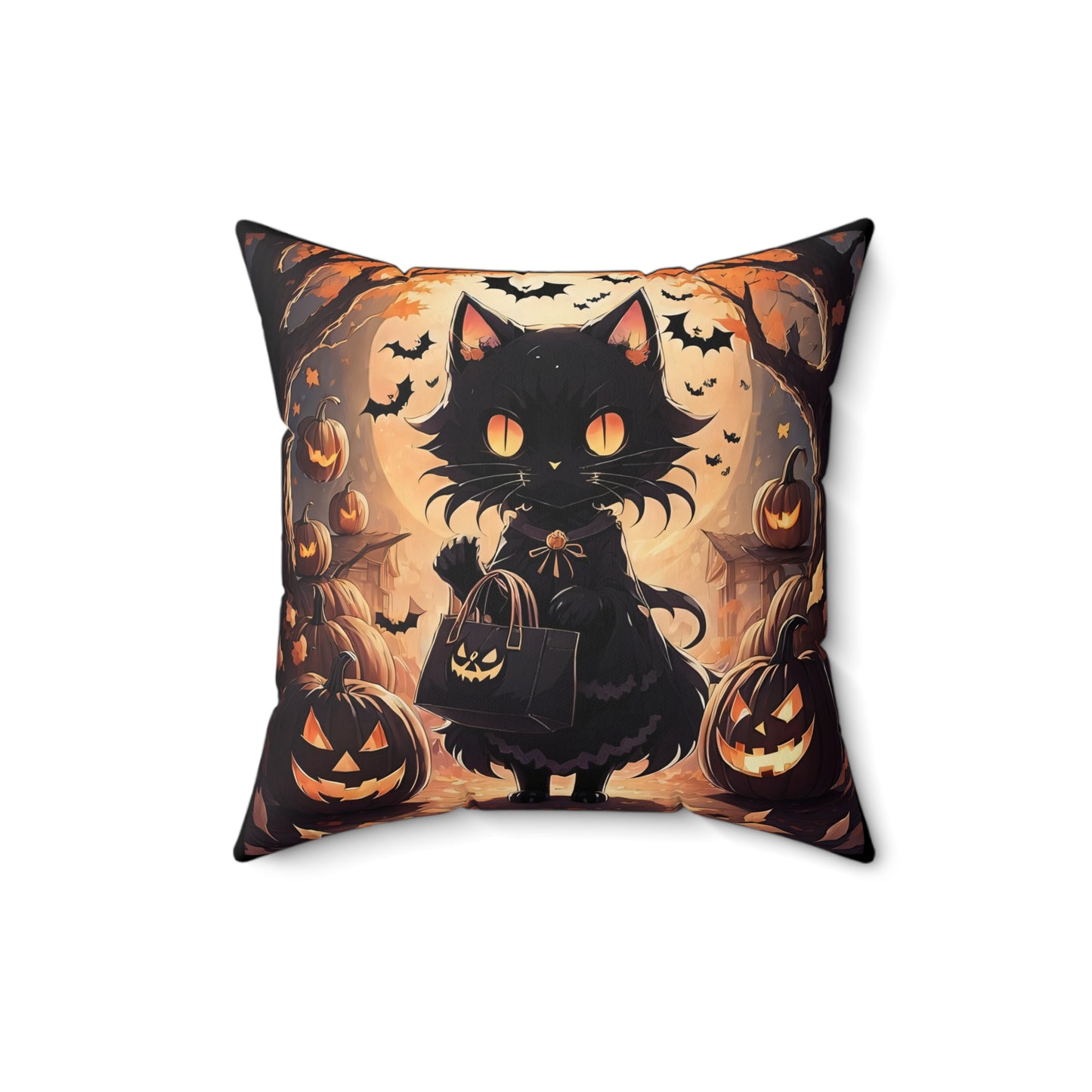 Halloween Anime Cat Spun Polyester Square Pillow