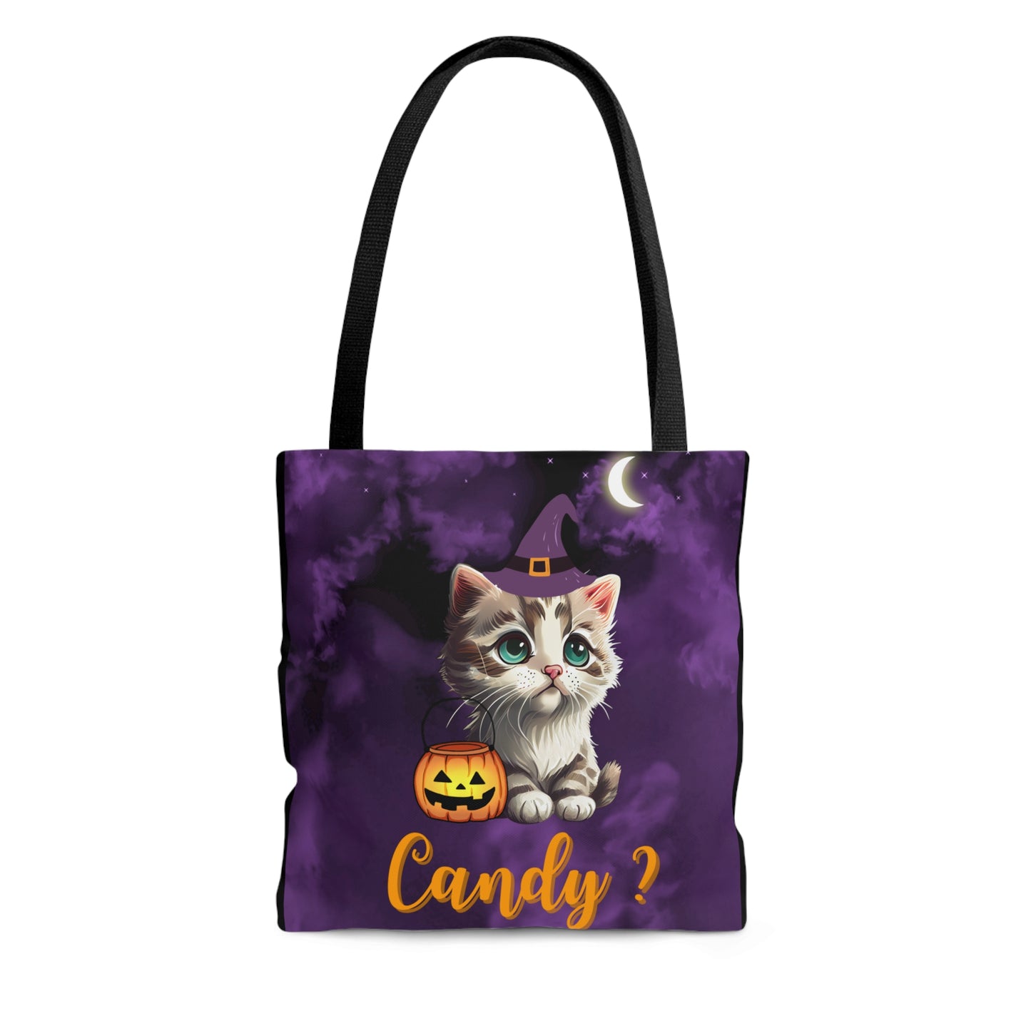 Candy Halloween Tote Bag, Cute Witchy Cat, Candy Tote Bag