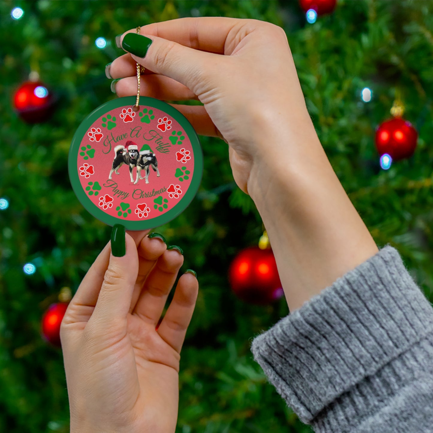 A Fluffy Puppy Christmas Ornament, 4 Shapes