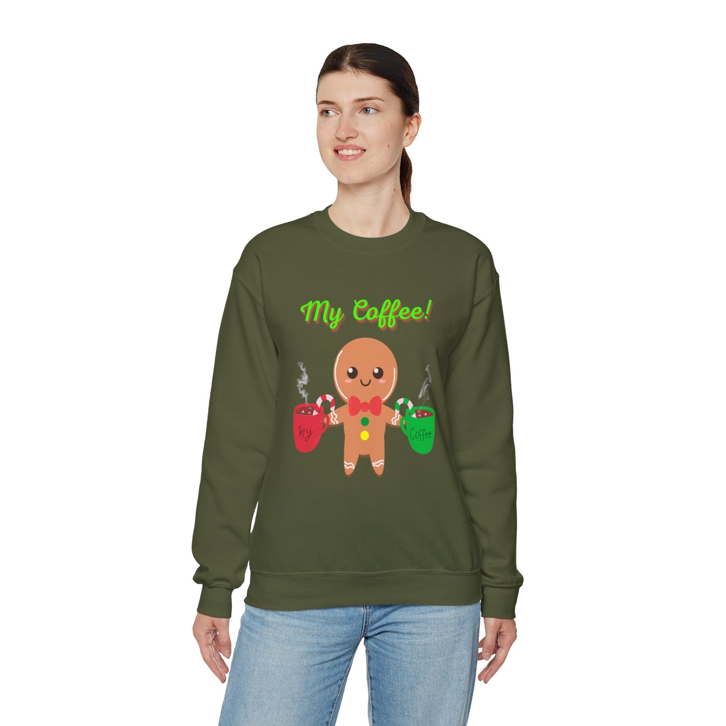 My Coffee Christmas Crewneck Sweatshirt, Gingerbread Man, Mens Gift, Womens Gift, Coffee Lover Shirt