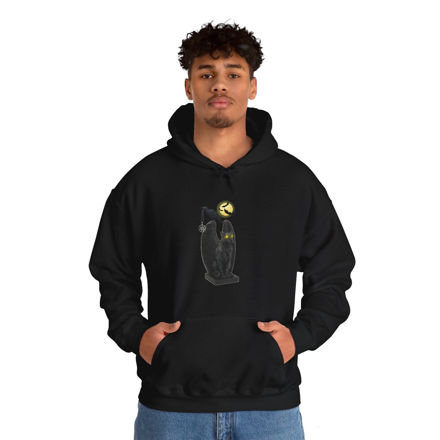 Unisex Heavy Blend Raven Gargoyle Hooded Halloween Sweatshirt