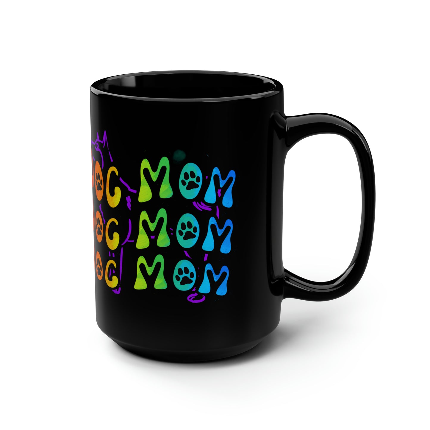 Dog Mom Black Mug, 15oz